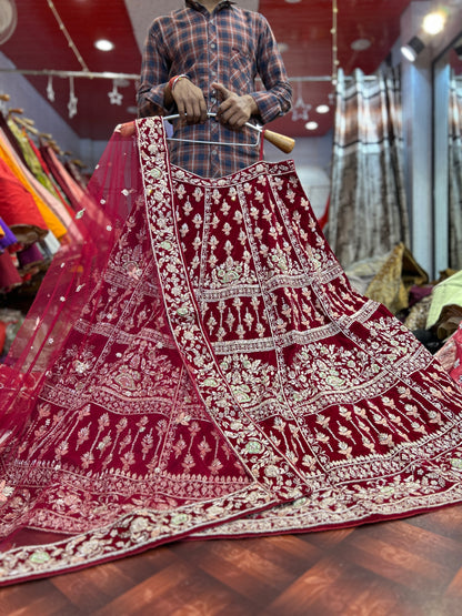 Something different maroon pure handwork zardozi dabka lehenga