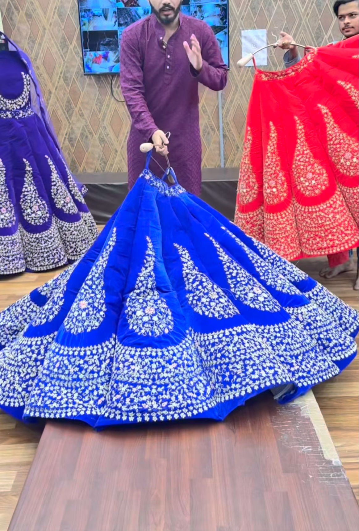 Fantastic handmade purple ball bridal lehenga