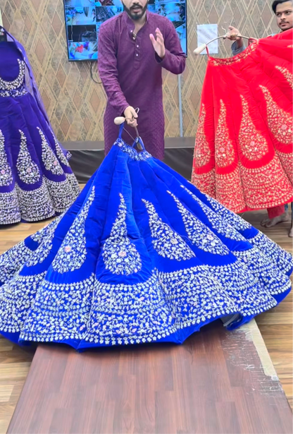 Fantastic handmade purple ball bridal lehenga