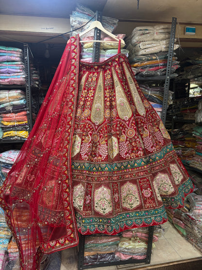 Lavishing red peacock maroon Bridal Lehenga
