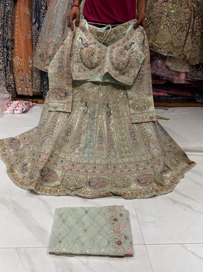 Blue Peacock Crop Top Lehenga