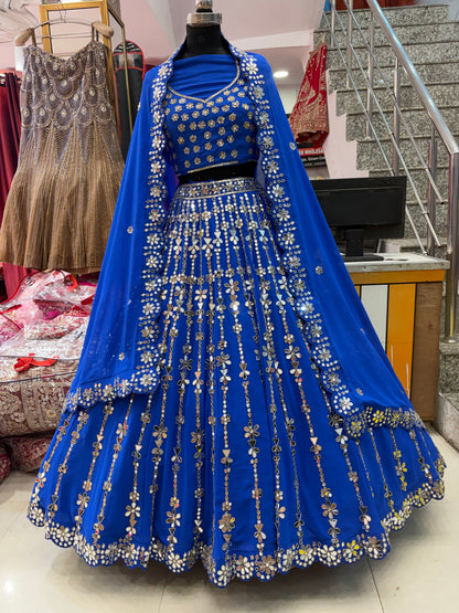 Royal Blue Mirror Work Designer Lehenga