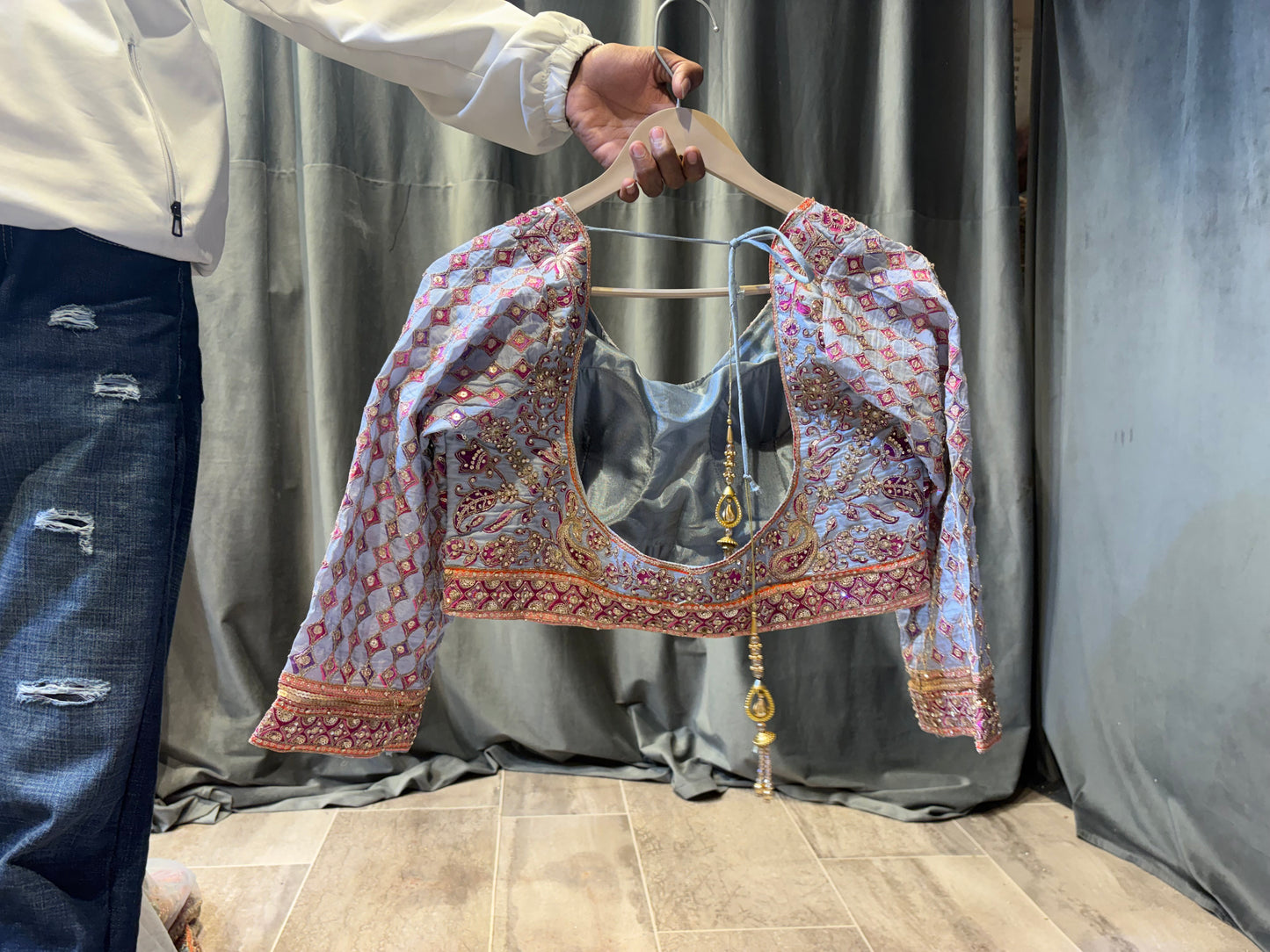 Stunning Blue pink Crop Top  Lehenga