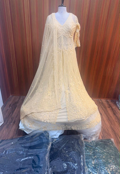 White pista color cream color crop top Lehenga