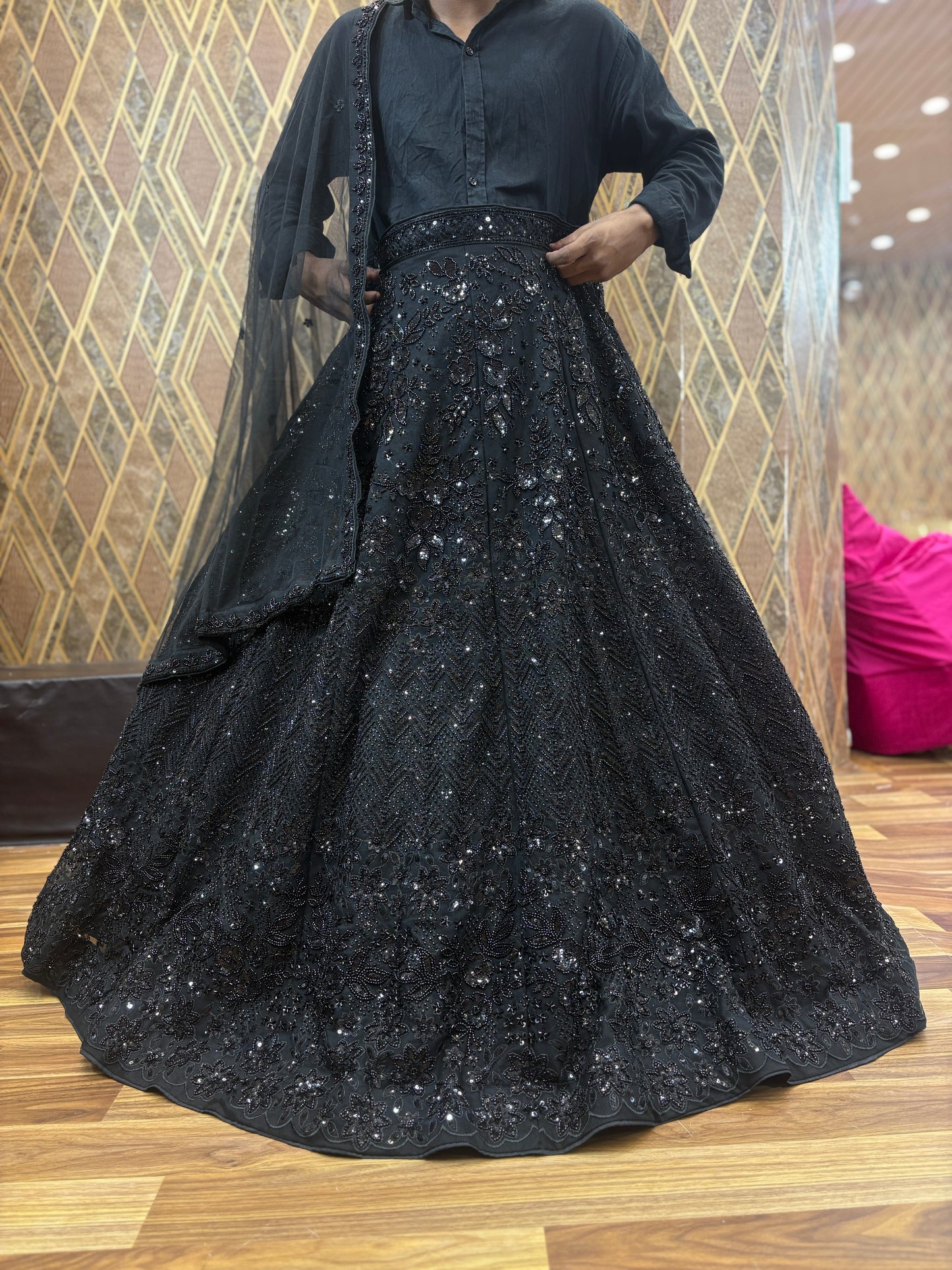 Pleasing Z black Handwork Sequence Lehenga
