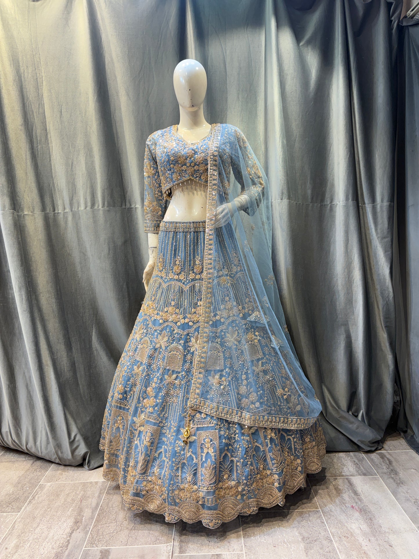 Khoobsurat Sky blue Crop Top Lehenga