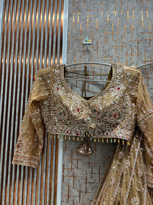 Mustard Brown Crop Top Lehenga