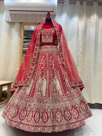 Glamorous maroon peacock bridal Lehenga