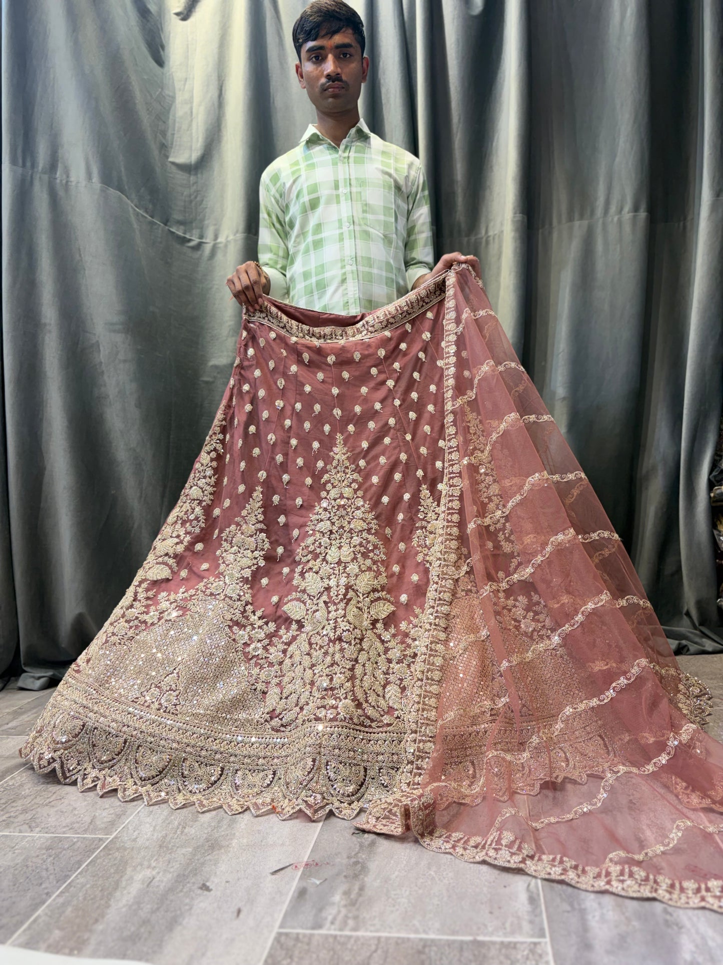 Brown peach pink Lehenga