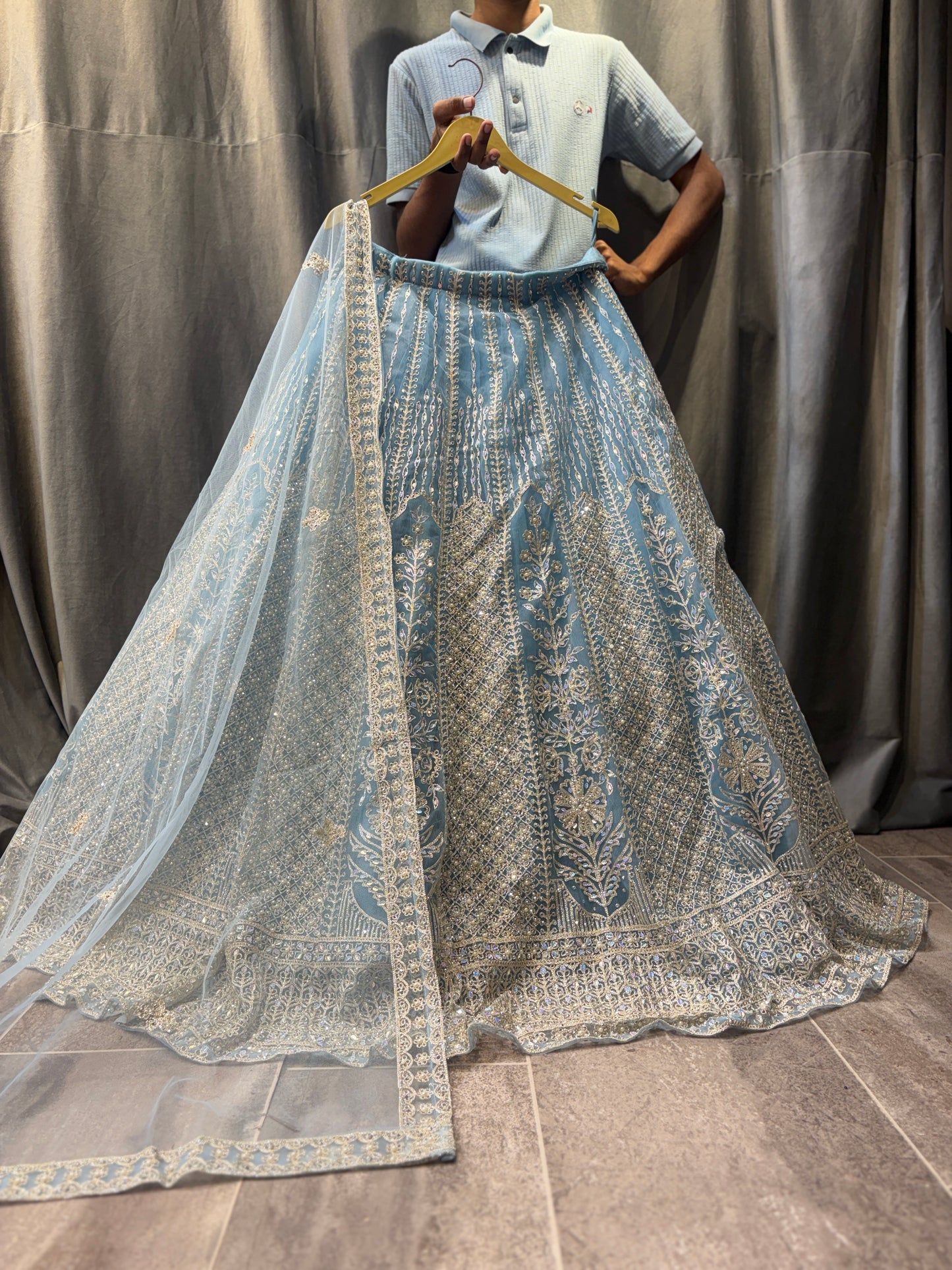 Astonishing Sky blue Crop Top Lehenga