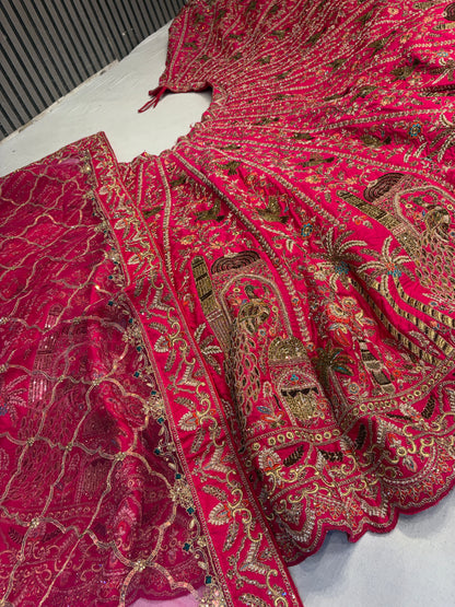 Khoobsurat rani pink peacock handwork bridal Lehenga