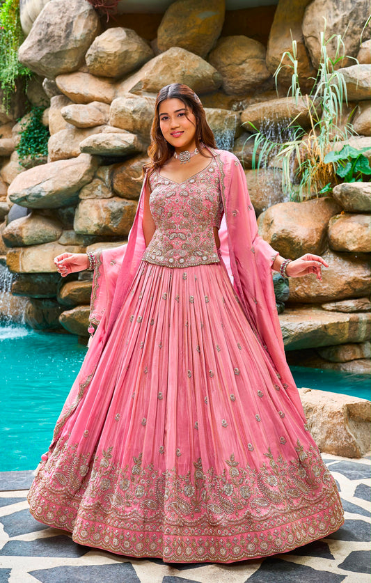 Baby Pink Designer Crop Top Lehenga