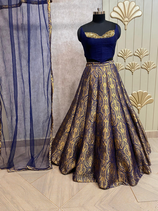 Navy blue crop top lehenga