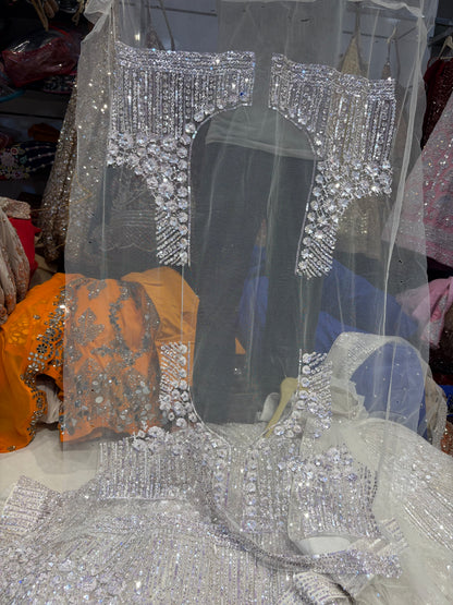 Silver White Zig Zag Handwork Lehenga