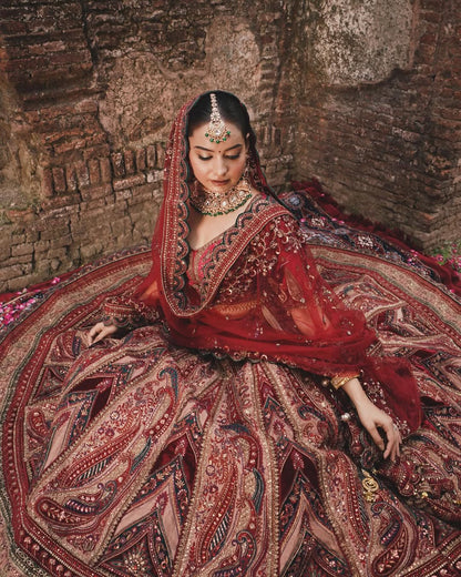 Royal maroon bridal lehenga Happy Customer