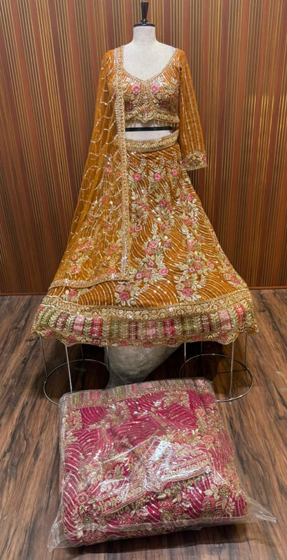 Orange pink Crop top Lehenga
