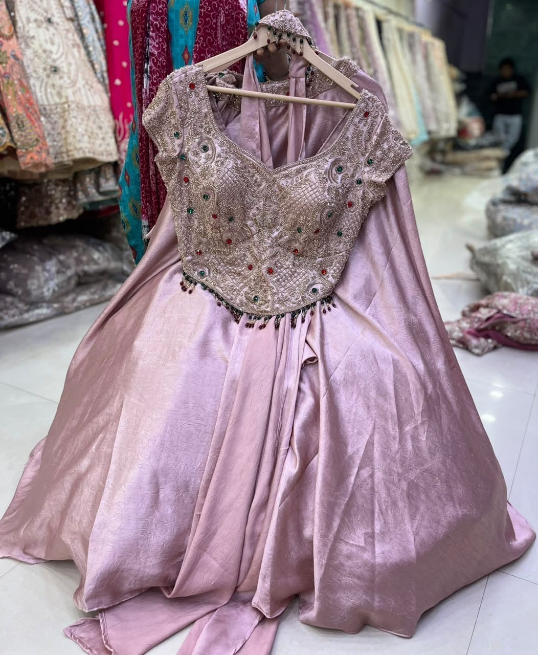 Pink Jewellery theme crop top lehenga