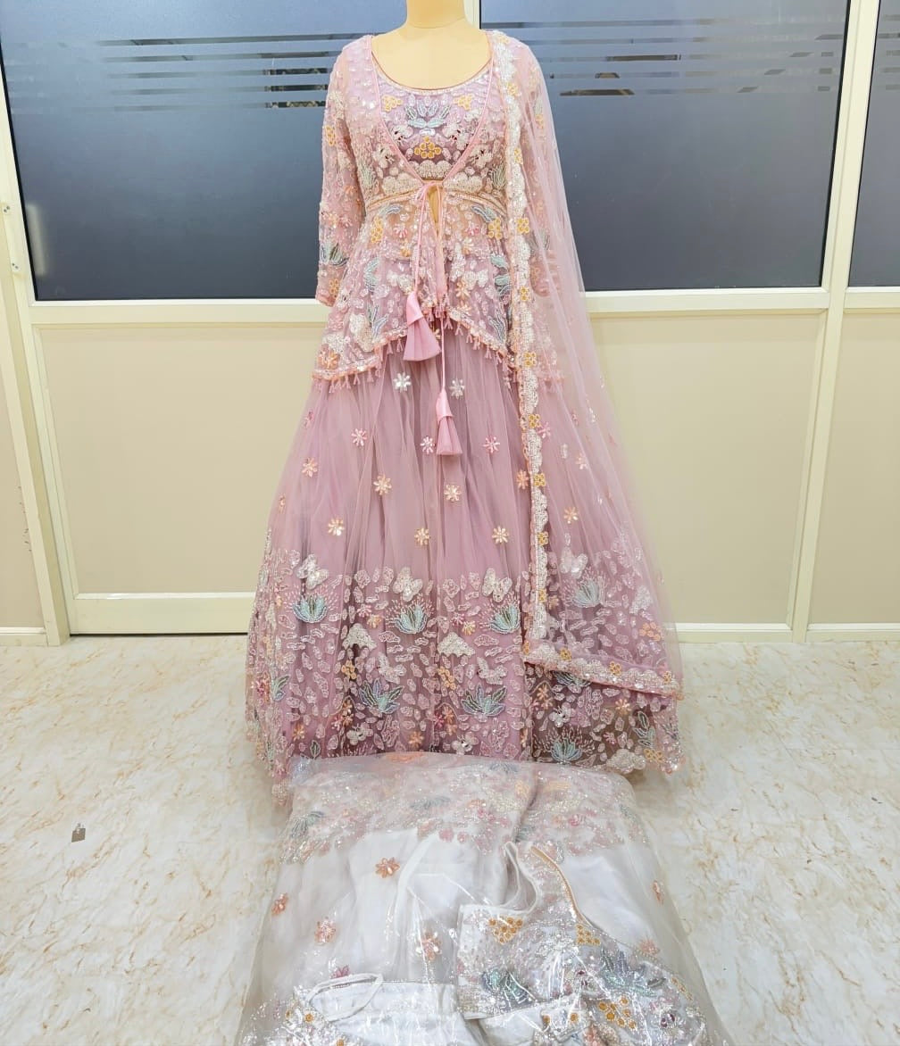 White pink crop top lehenga
