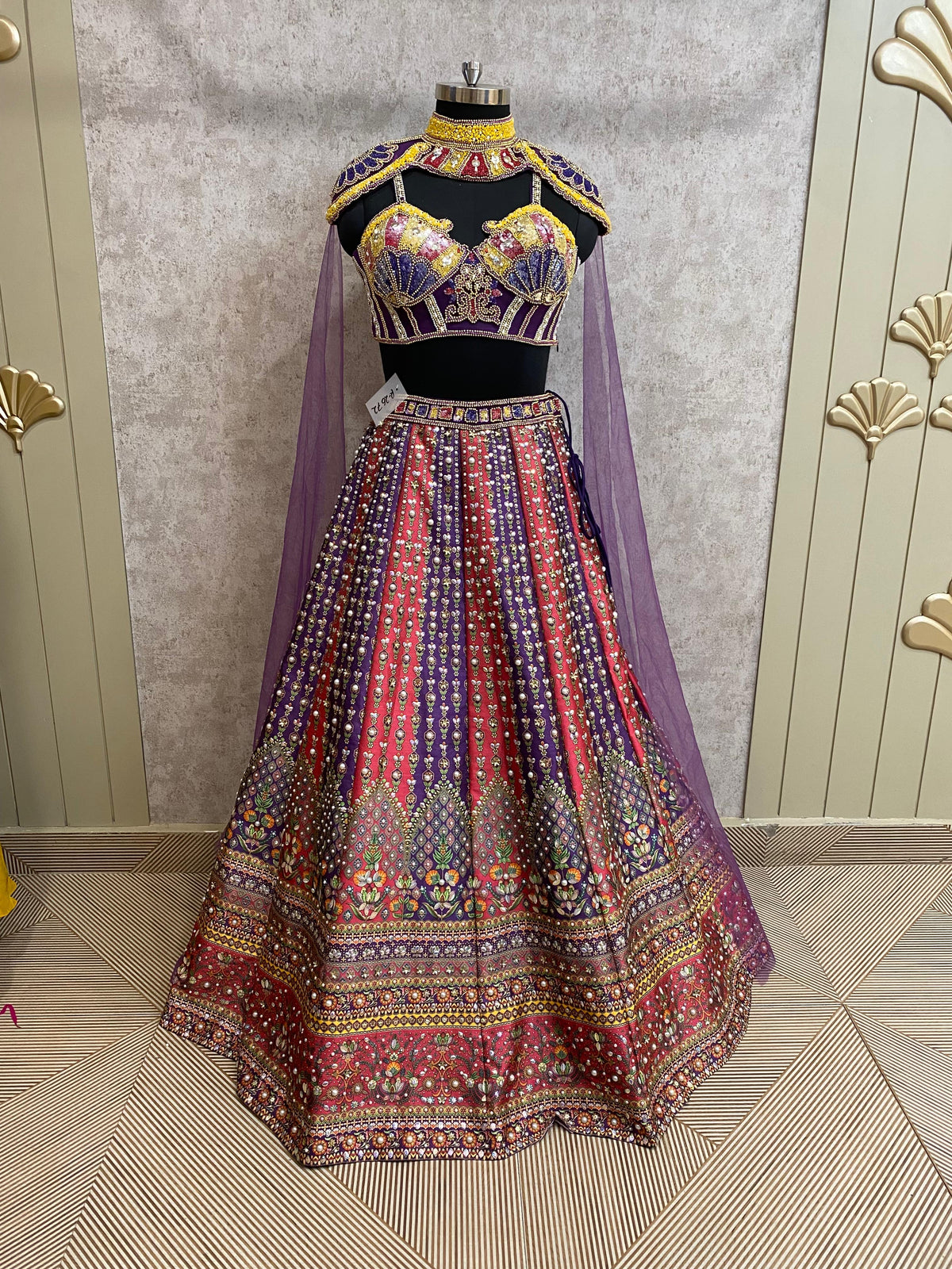Red lavender PDP crop top lehenga
