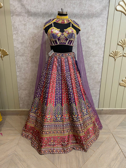 Red lavender PDP crop top lehenga