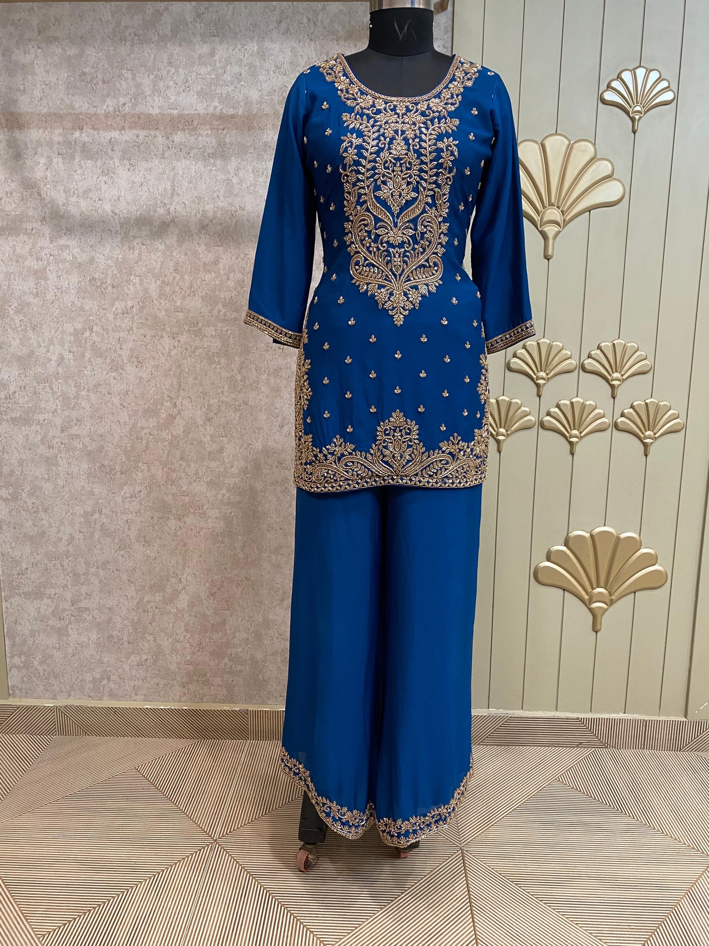 Blue Long Sharara Suit Dress Material