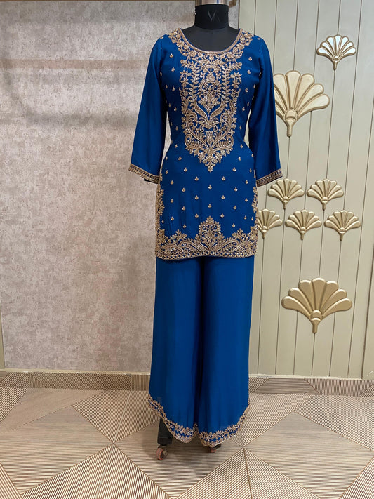 Blue Long Sharara Suit Dress Material