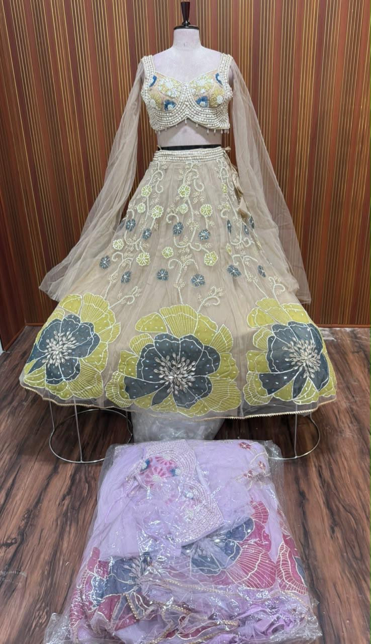 White pink crop top Lehenga