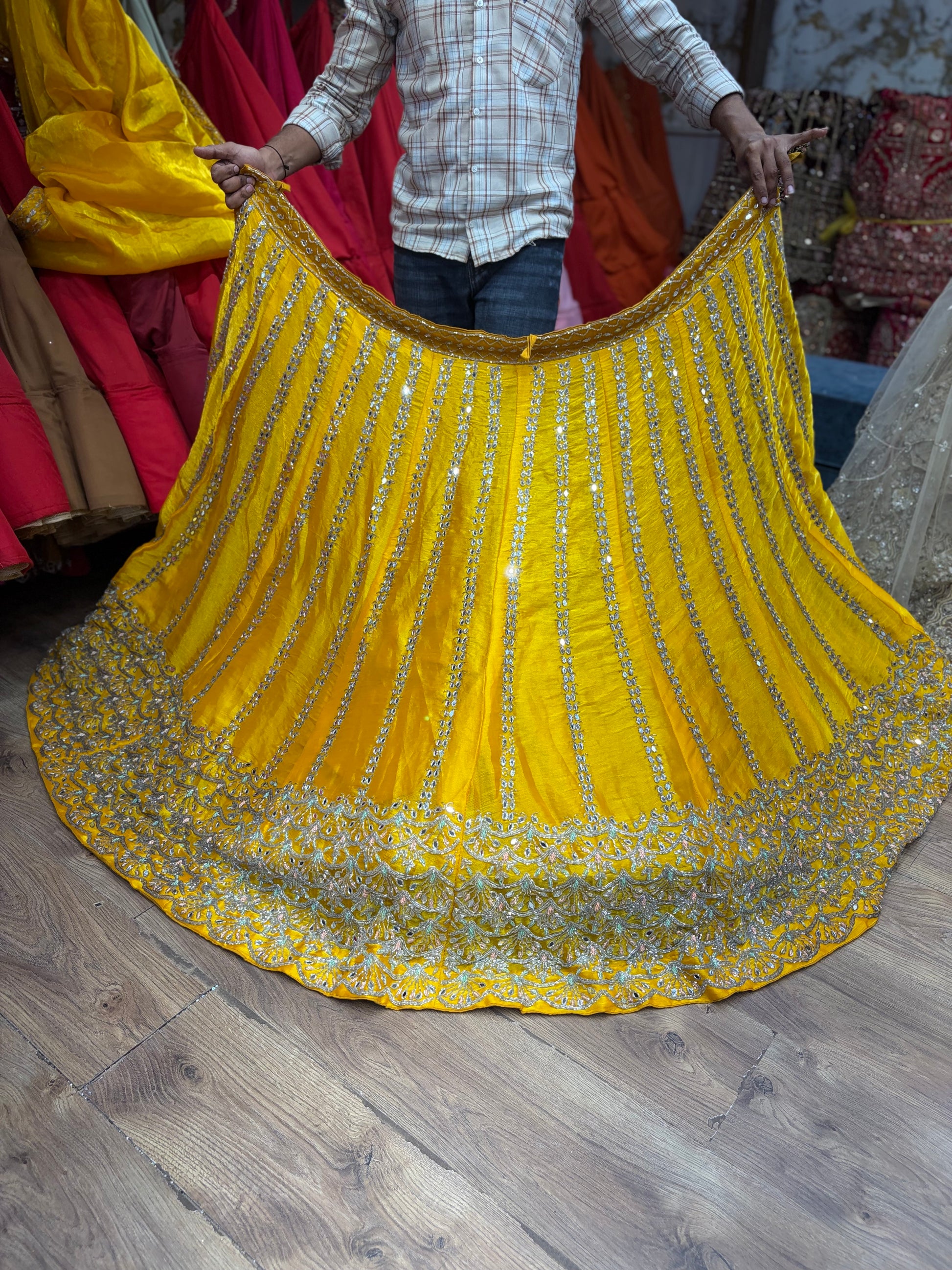 Yellow Haldi Mehendi Mirror Work Lehenga - Shopping World