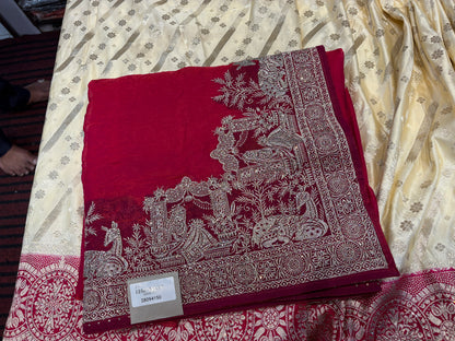 Astonishing silk banarasi kanjivaram white maroon saree