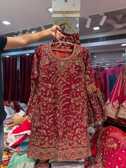 Maroon long peplum Farshi Gaharara Dress Special