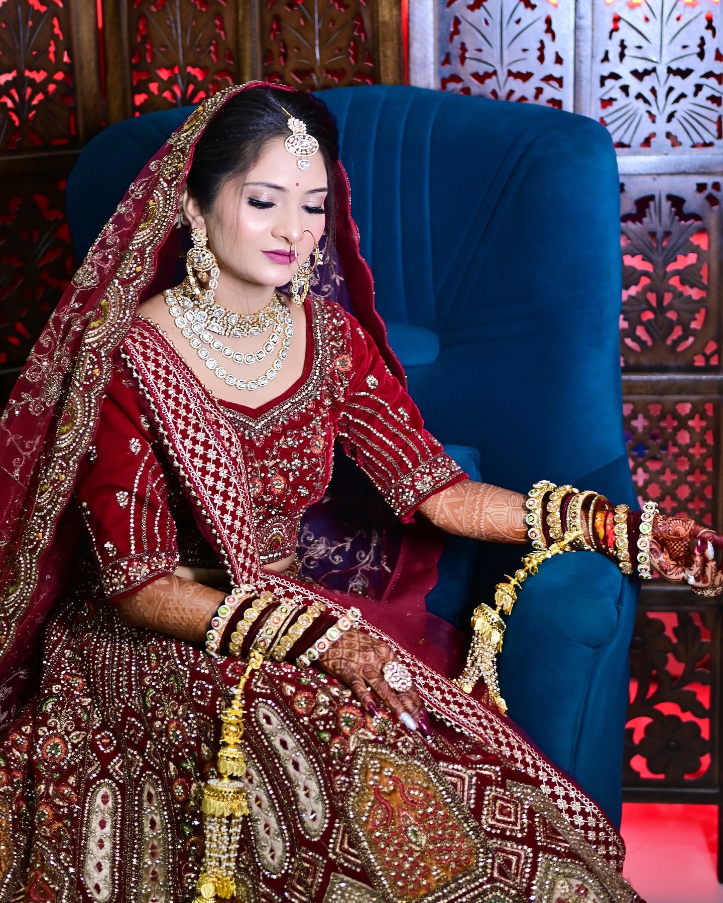 Royal maroon bridal Lehenga happy customer