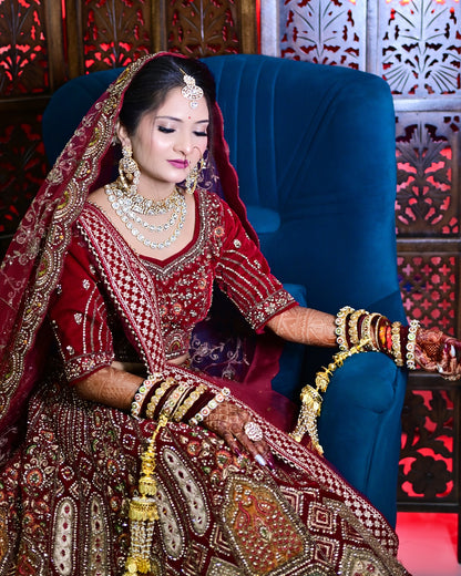 Royal maroon bridal Lehenga happy customer