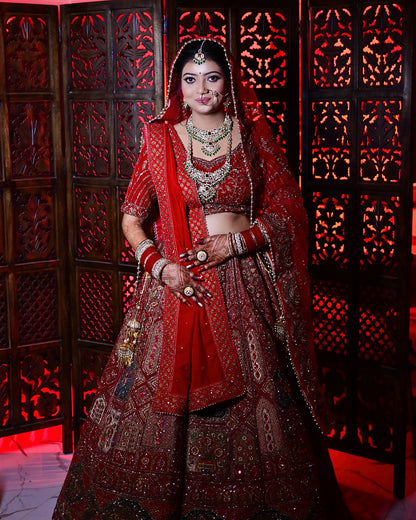 Royal maroon bridal Lehenga happy customer
