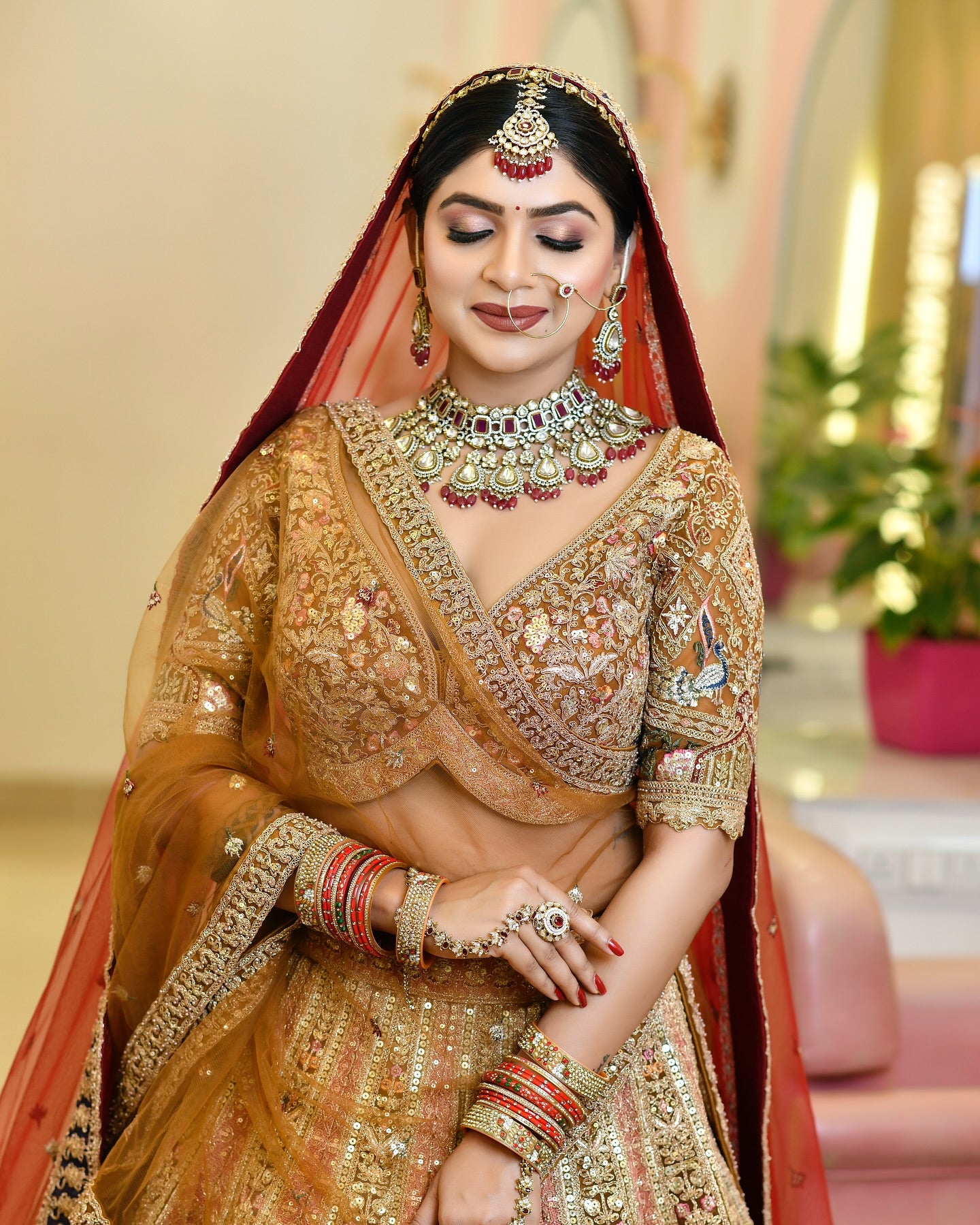 Amazing golden pink peacock Crop top Lehenga happy customer