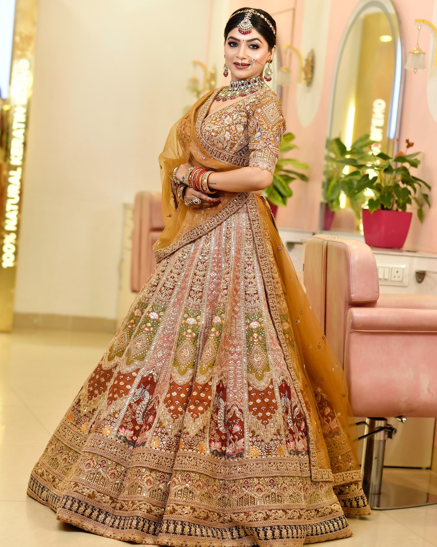 Amazing golden pink peacock Crop top Lehenga happy customer