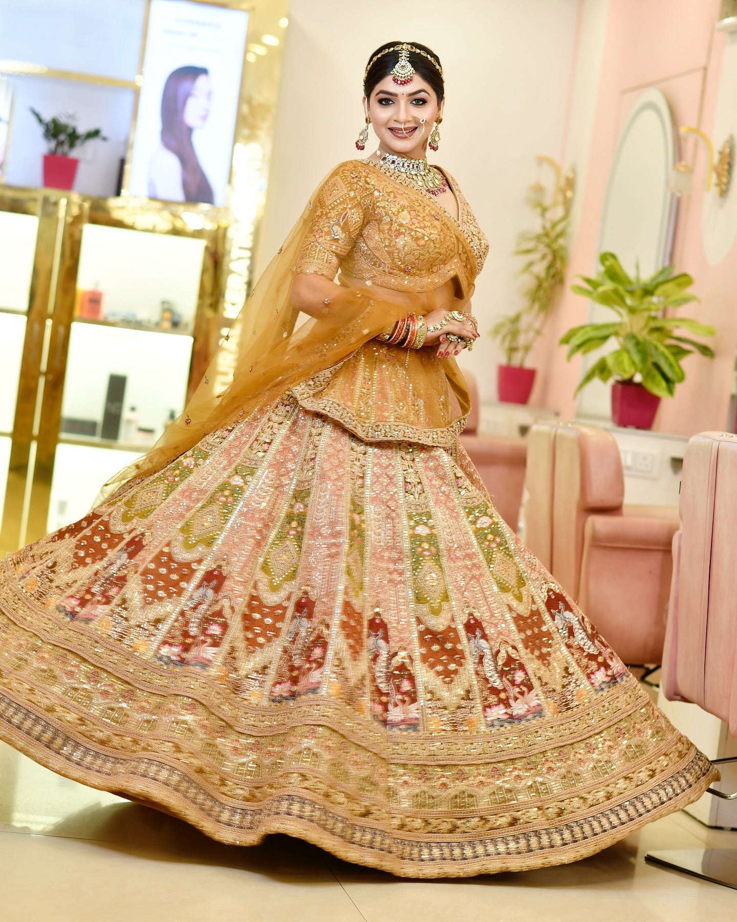 Amazing golden pink peacock Crop top Lehenga happy customer