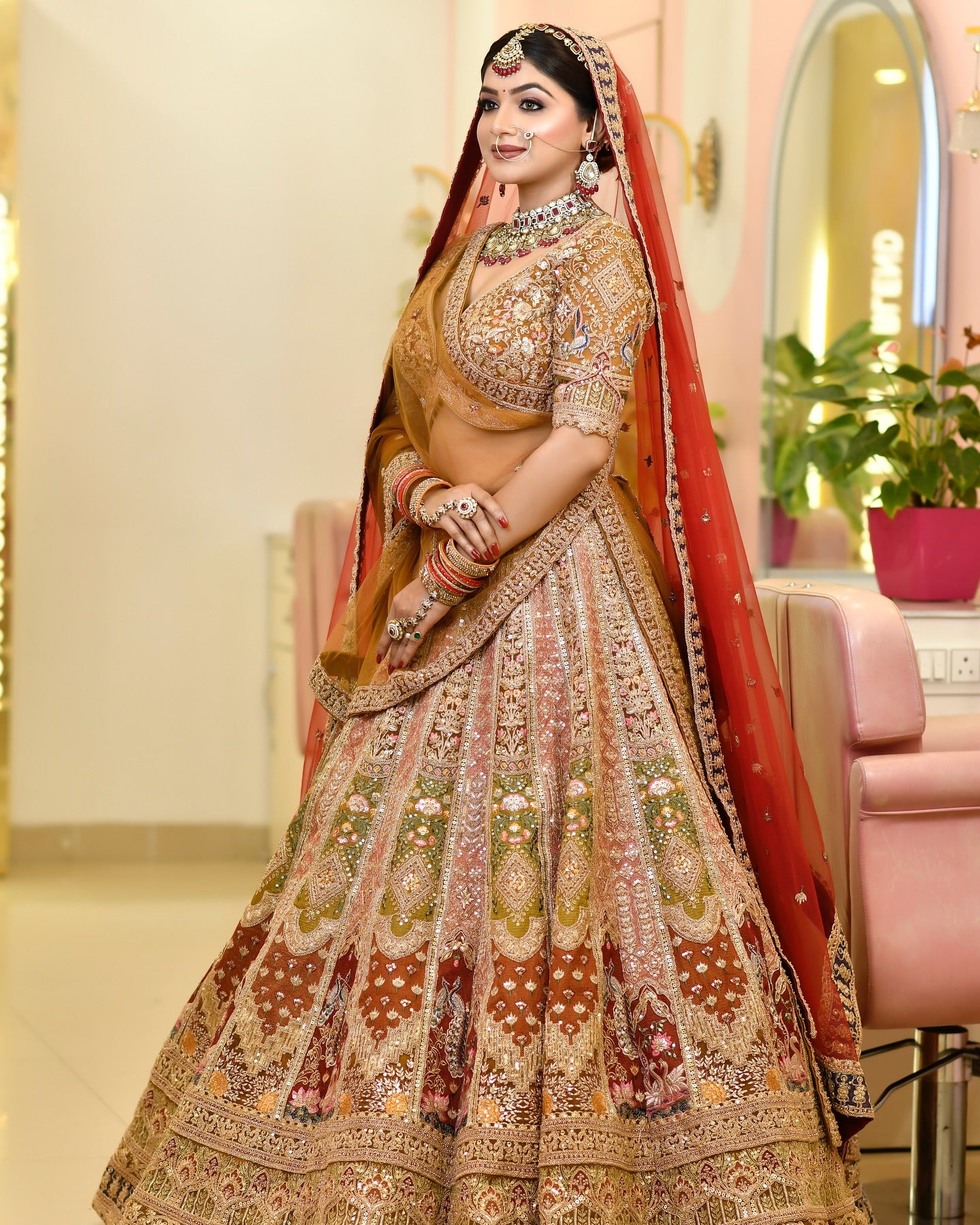 Amazing golden pink peacock Crop top Lehenga happy customer
