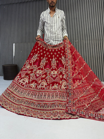 Lovely red handwork doli barat bridal Lehenga