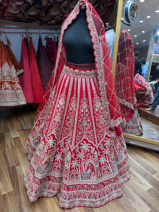 Rani pink peacock handwork Bridal Lehenga