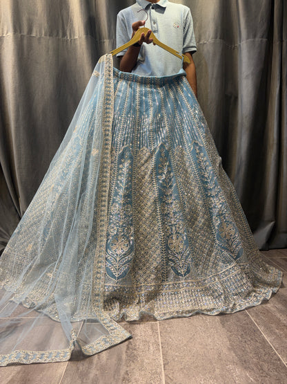 Astonishing Sky blue Crop Top Lehenga