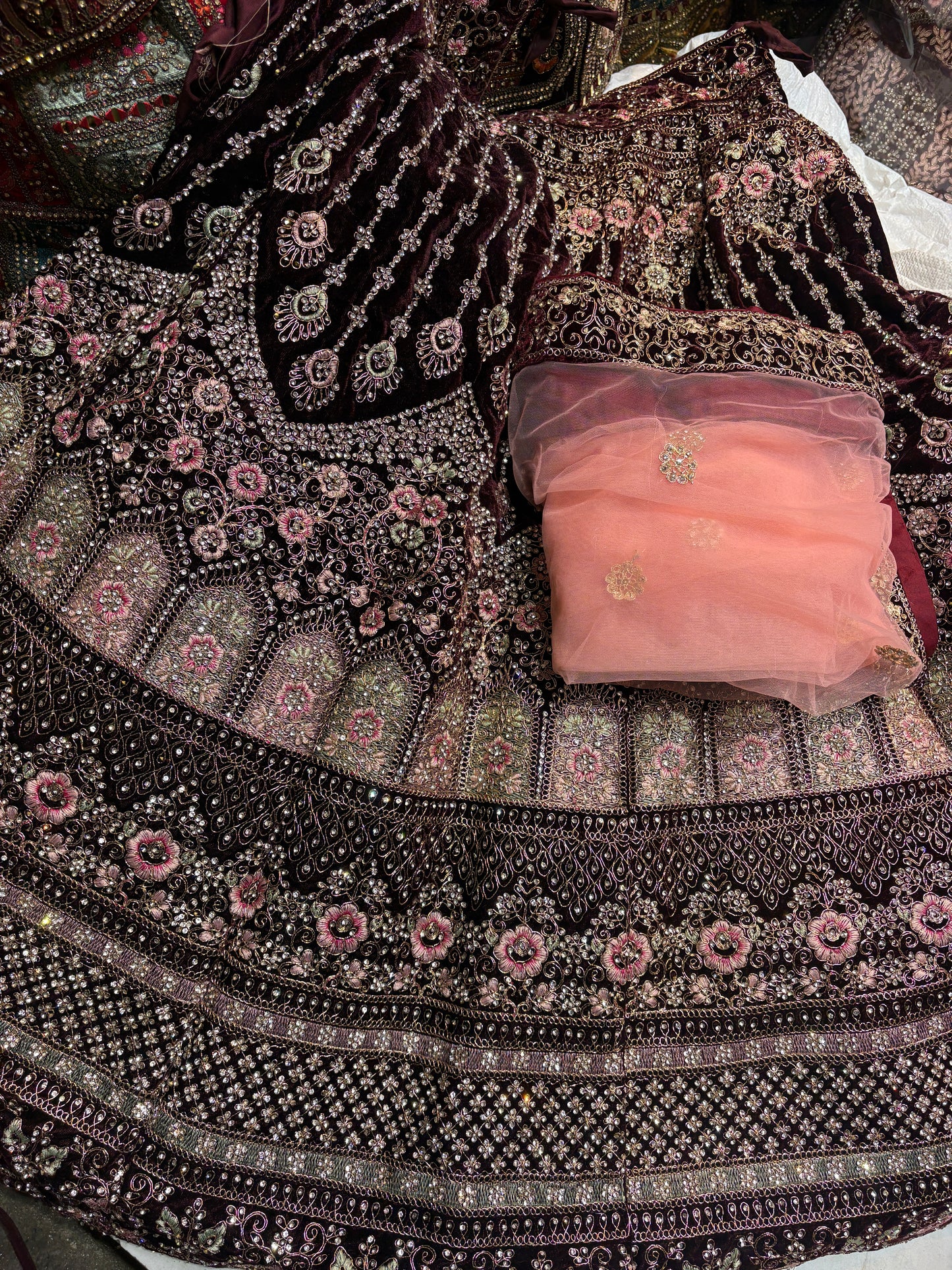 Khoobsurat maroon Jhumka bridal Lehenga