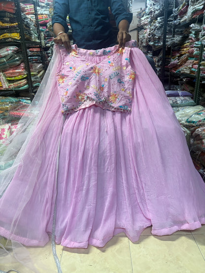 Eye catching pink crop top Lehenga