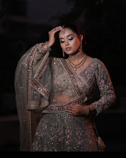 Something different Light pink peacock crop top Lehenga Happy Customer