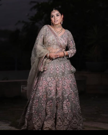 Something different Light pink peacock crop top Lehenga Happy Customer