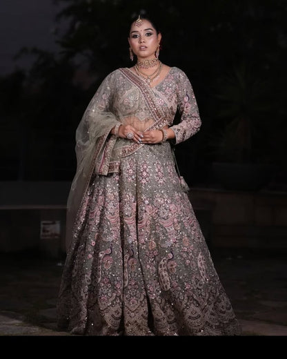 Attractive pista green peacock crop top Lehenga Happy Customer