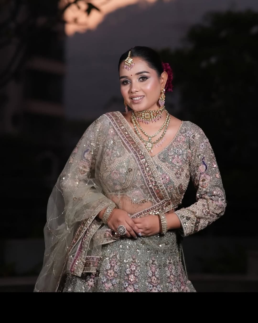 Something different Light pink peacock crop top Lehenga Happy Customer