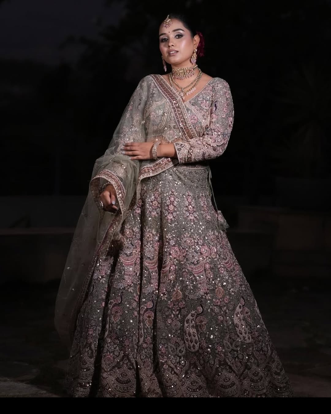 Something different Light pink peacock crop top Lehenga Happy Customer