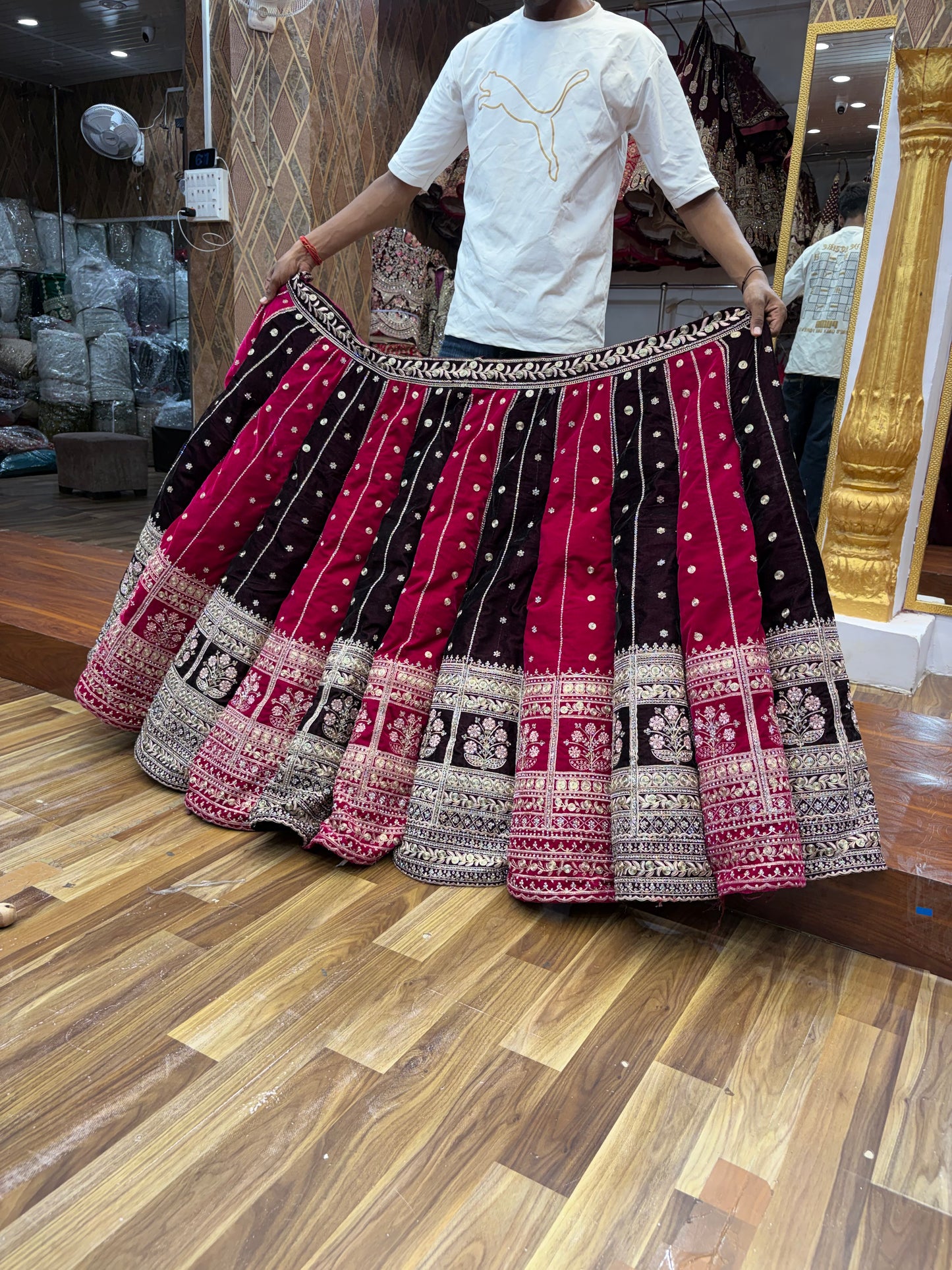 Hot Pink Multikali Ball Bridal Lehenga