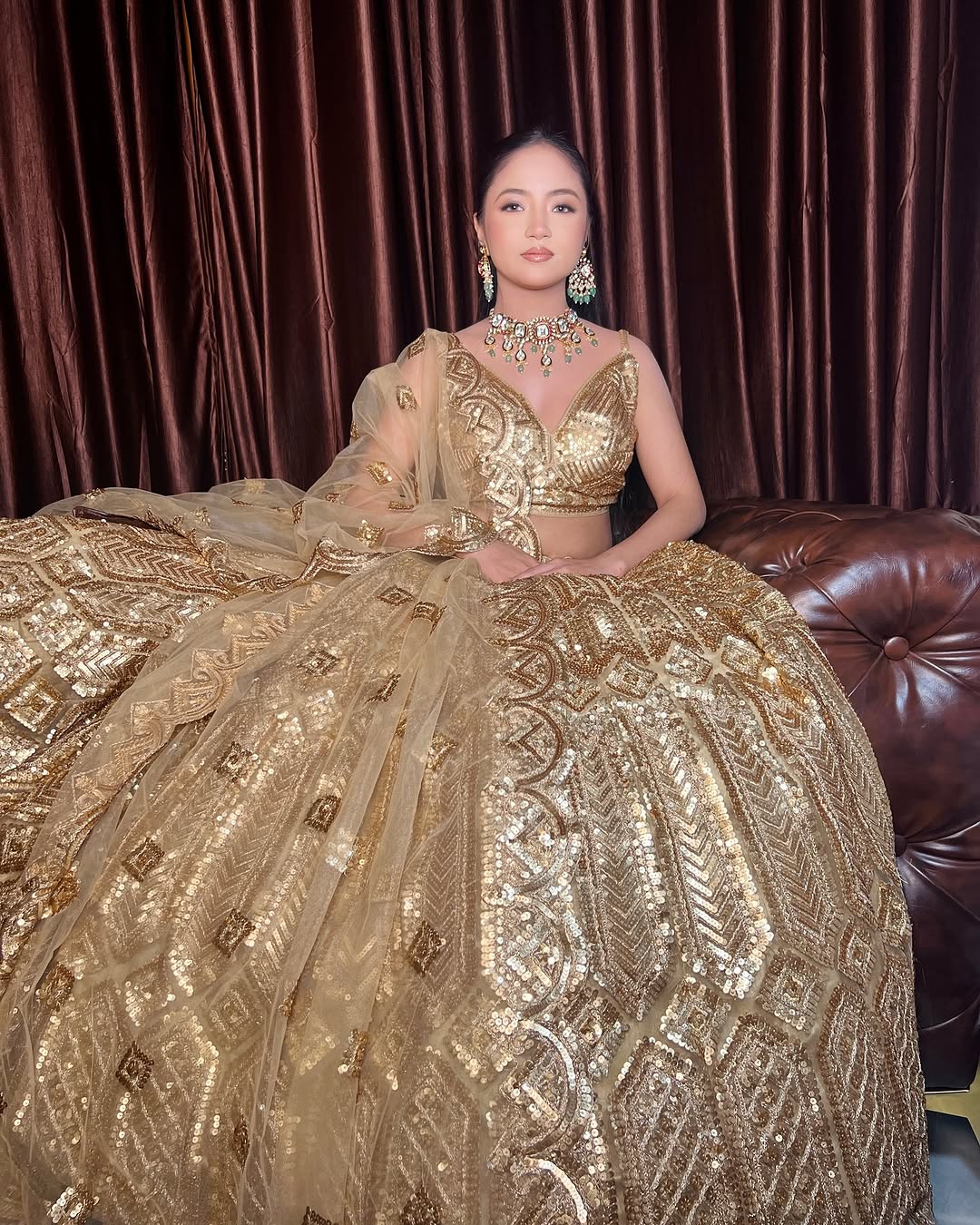 Eye catching Black On Black monotone Crop Top  lehenga