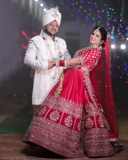 Pleasing handwork Sabyasachi silk red rani pink bridal Lehenga (Happy Customer )